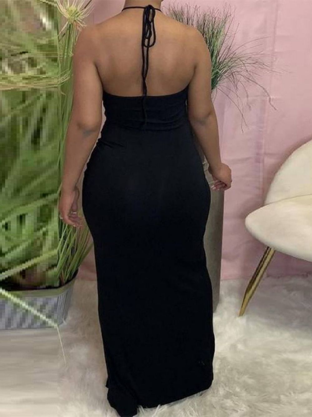 Mouwloze Holle Enkellange Effen Sexy Bodycon-Jurk