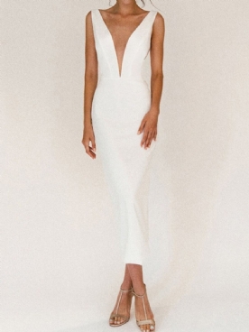 Mouwloze Mid-Kuit Split Bodycon Witte Jurk