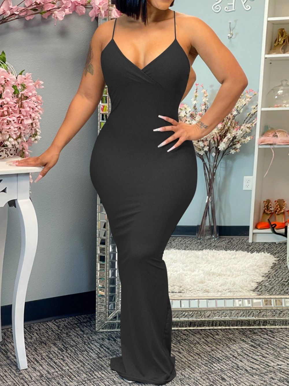 Mouwloze Sexy Bodycon-Jurk Met V-Hals En Split