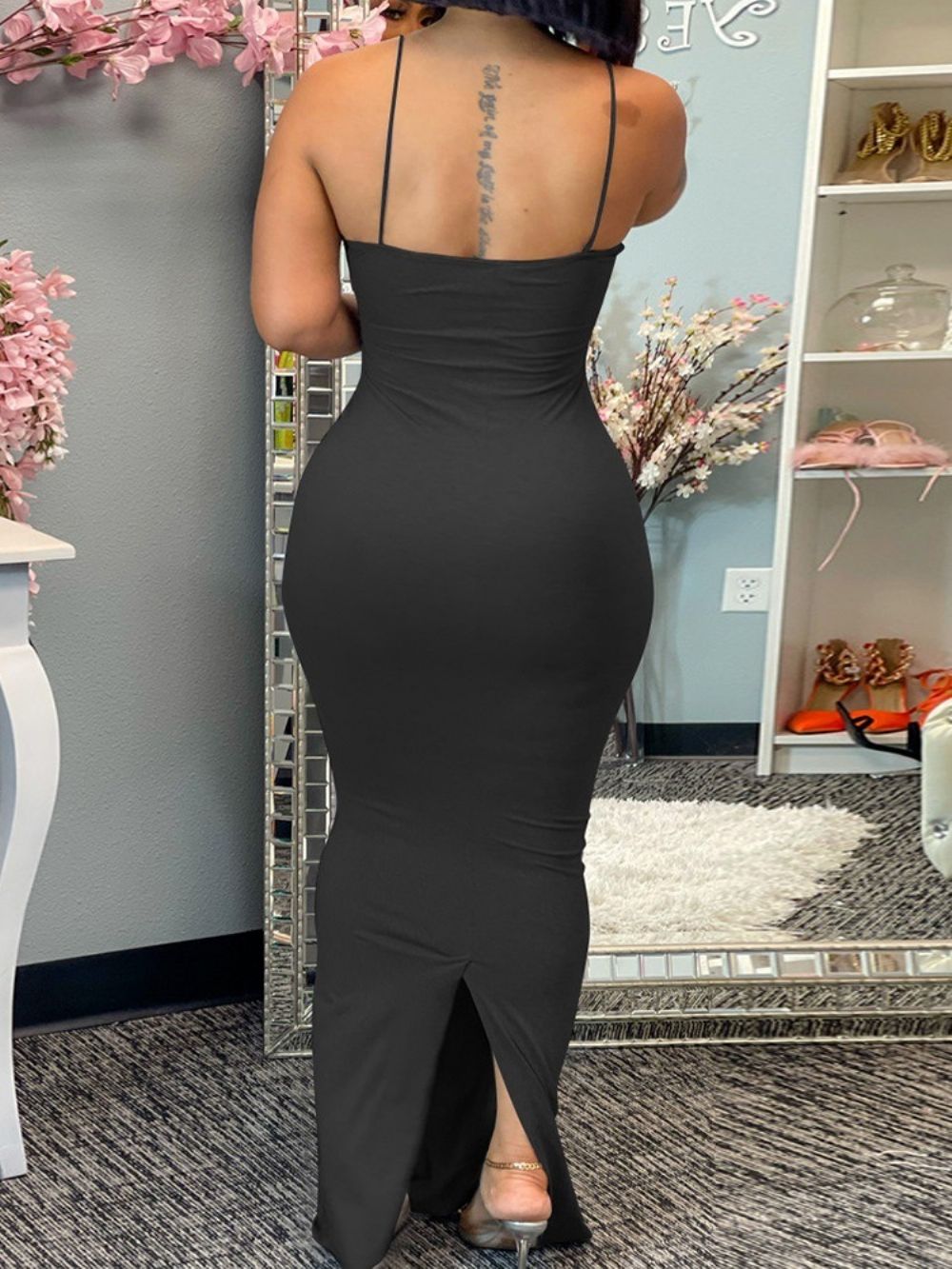 Mouwloze Sexy Bodycon-Jurk Met V-Hals En Split