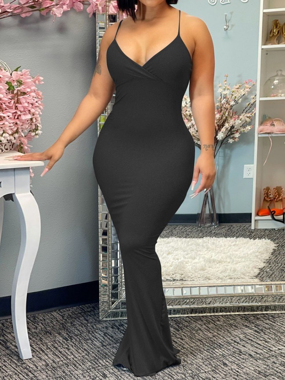 Mouwloze Sexy Bodycon-Jurk Met V-Hals En Split