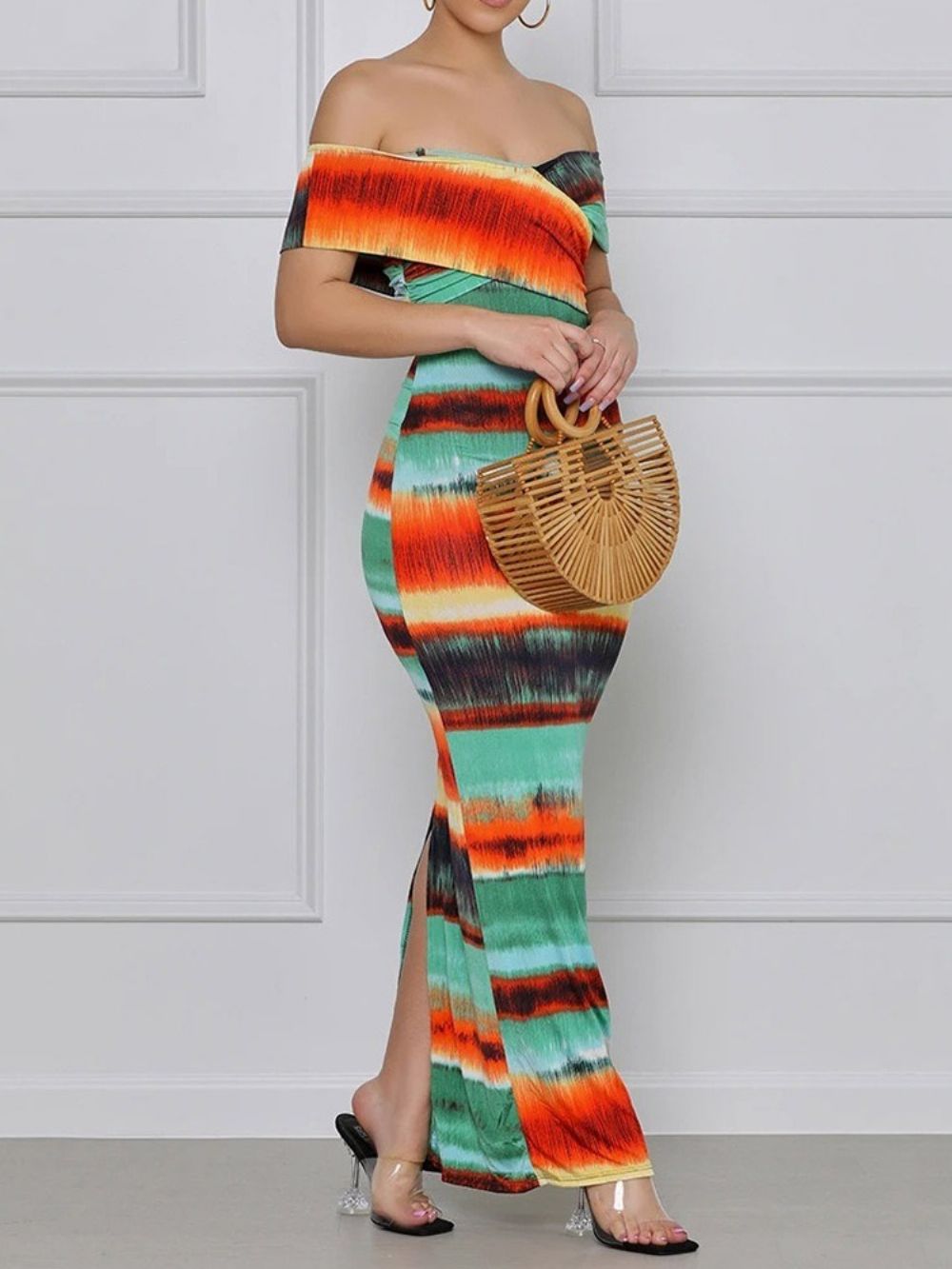 Patchwork Off-Shoulder Vloerlengte Bodycon Regular Bodycon Jurk