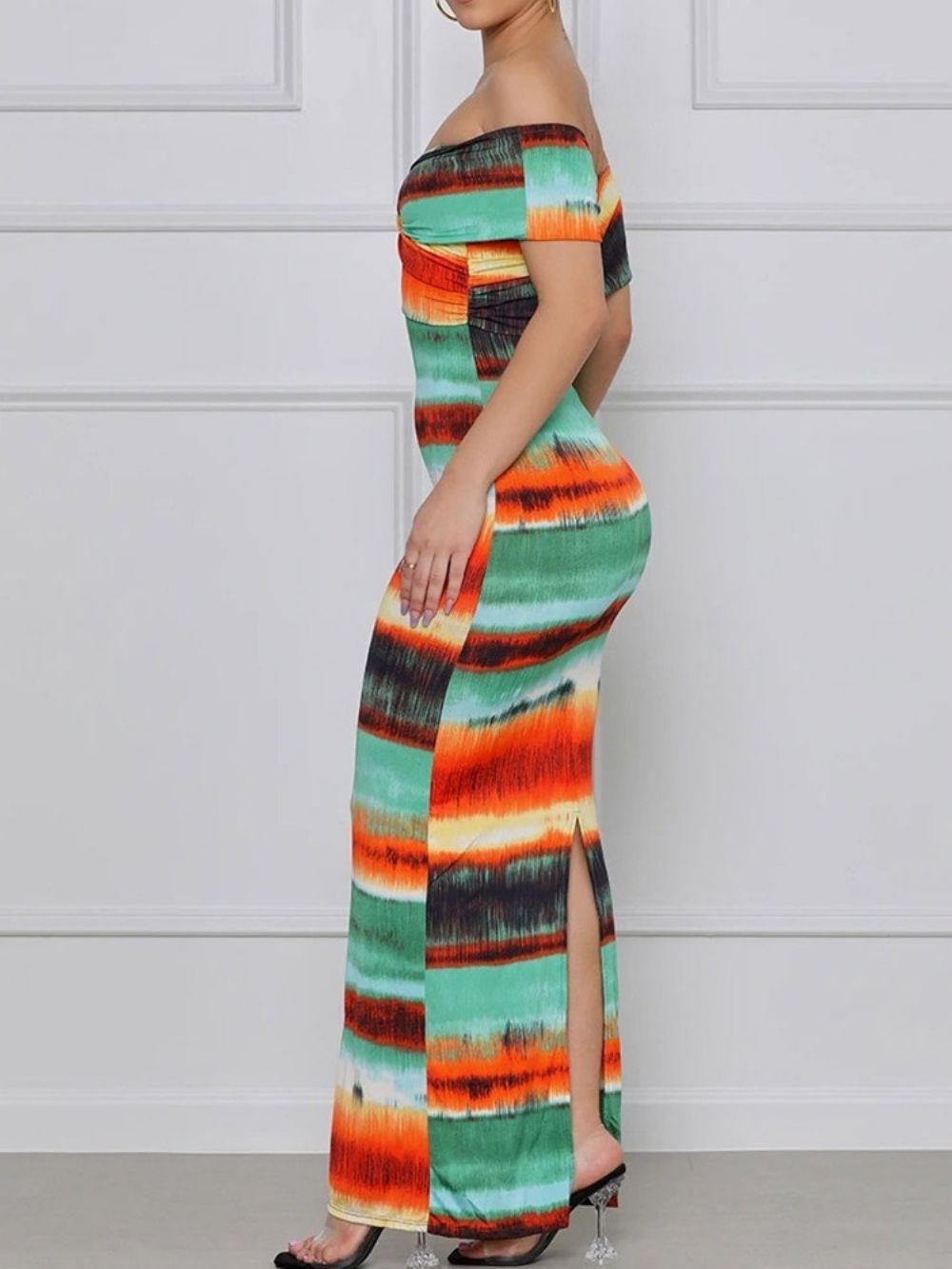 Patchwork Off-Shoulder Vloerlengte Bodycon Regular Bodycon Jurk