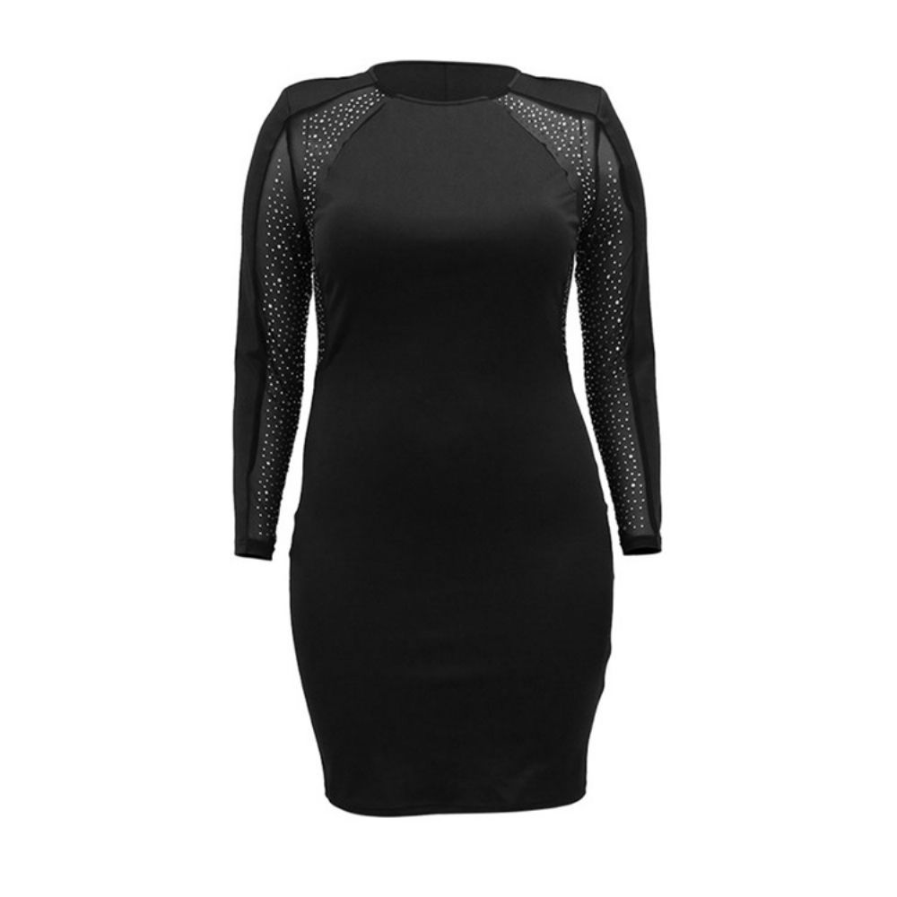 Plus maat Ronde Hals Patchwork Boven De Knie Herfst Regular Bodycon Jurk