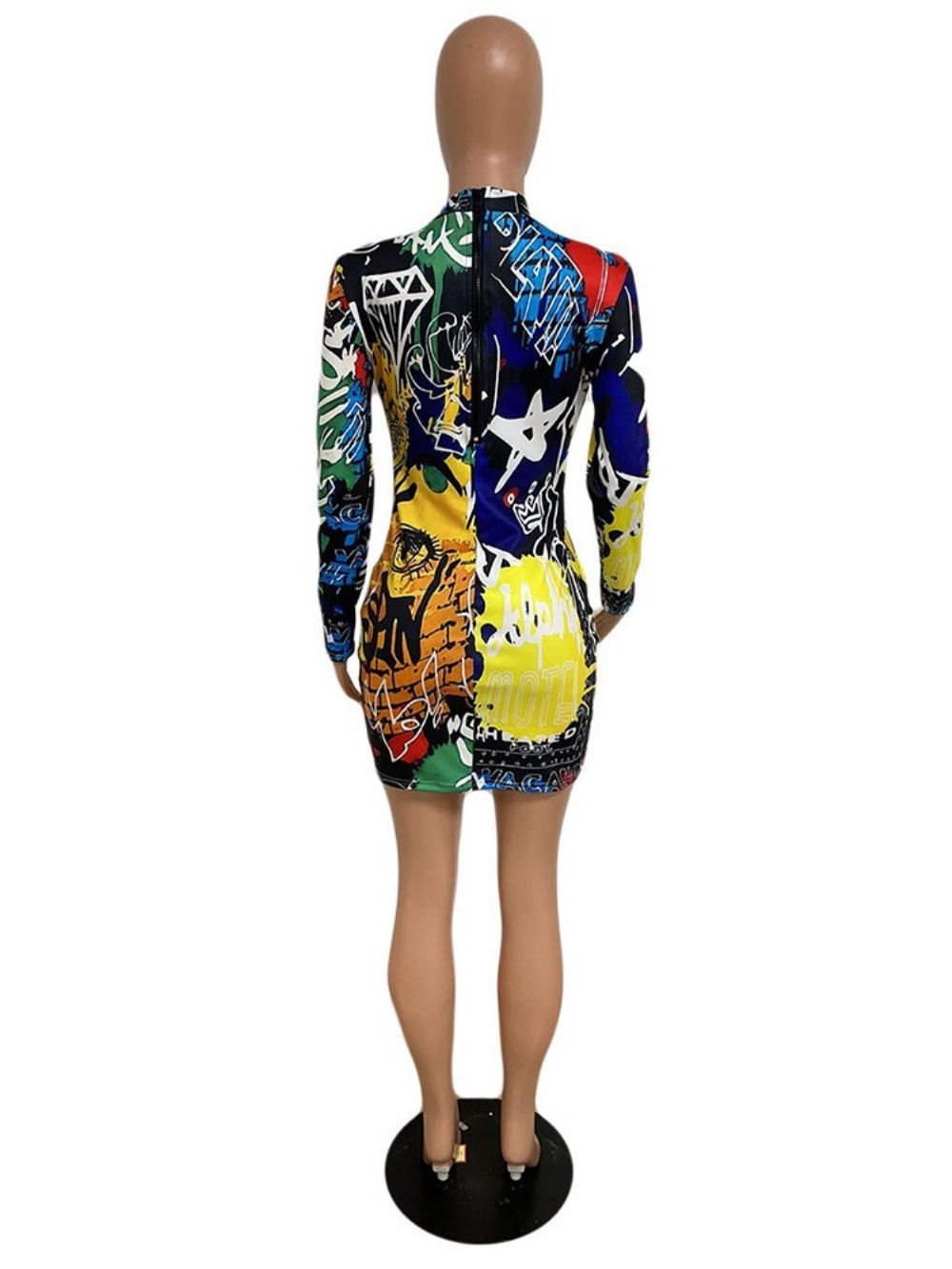 Print Opstaande Kraag Lange Mouw Herfst Normale Bodycon-Jurk