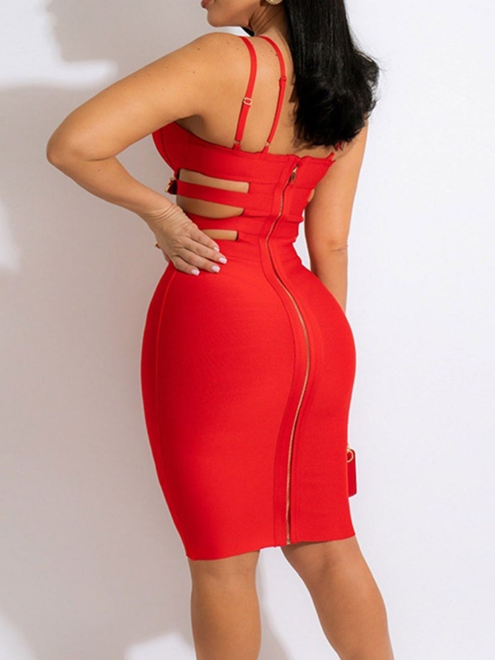 Ruglooze Knielange Mouwloze Spaghettibandjes Mode Bodycon-Jurk