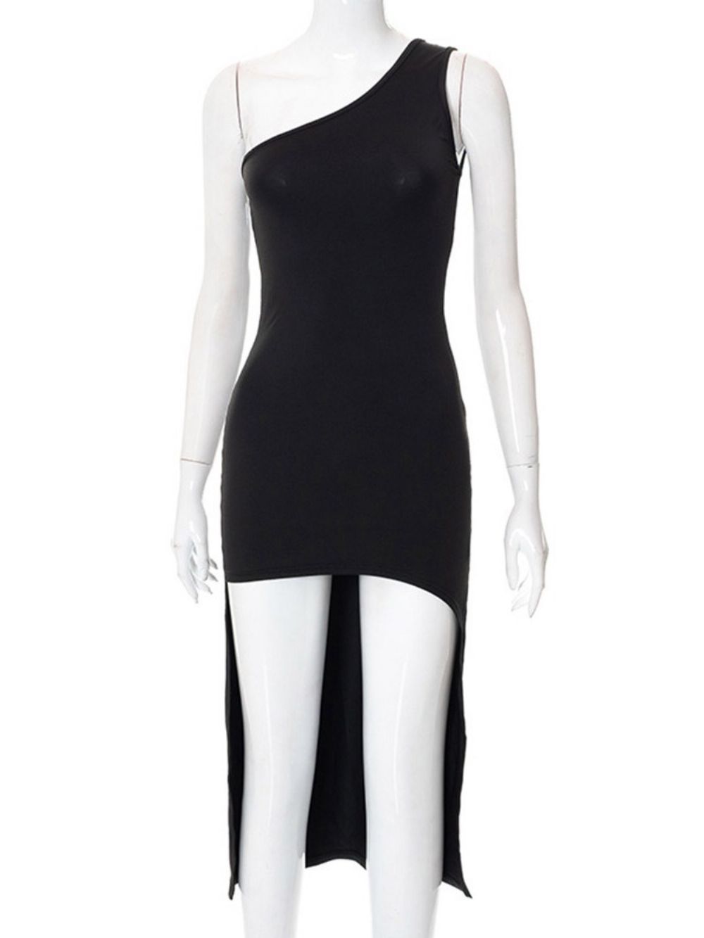 Schuine Kraag Mouwloze Asymmetrische Effen Zomer Bodycon Jurk