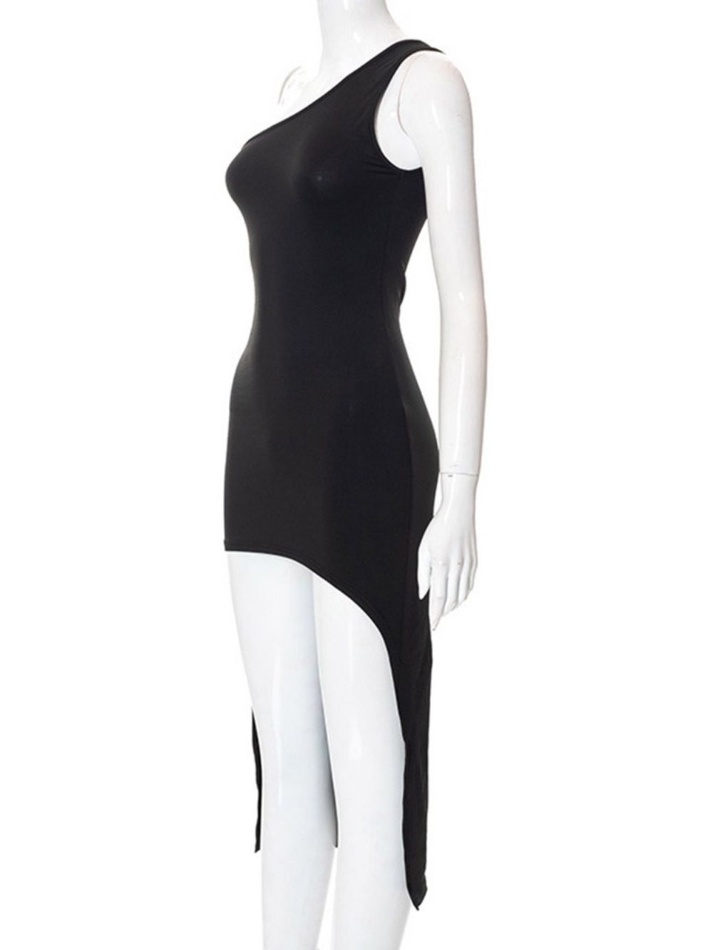 Schuine Kraag Mouwloze Asymmetrische Effen Zomer Bodycon Jurk