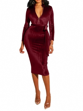 Sexy Bodycon-Jurk Met Lange Mouwen Tot Halverwege De Kuit