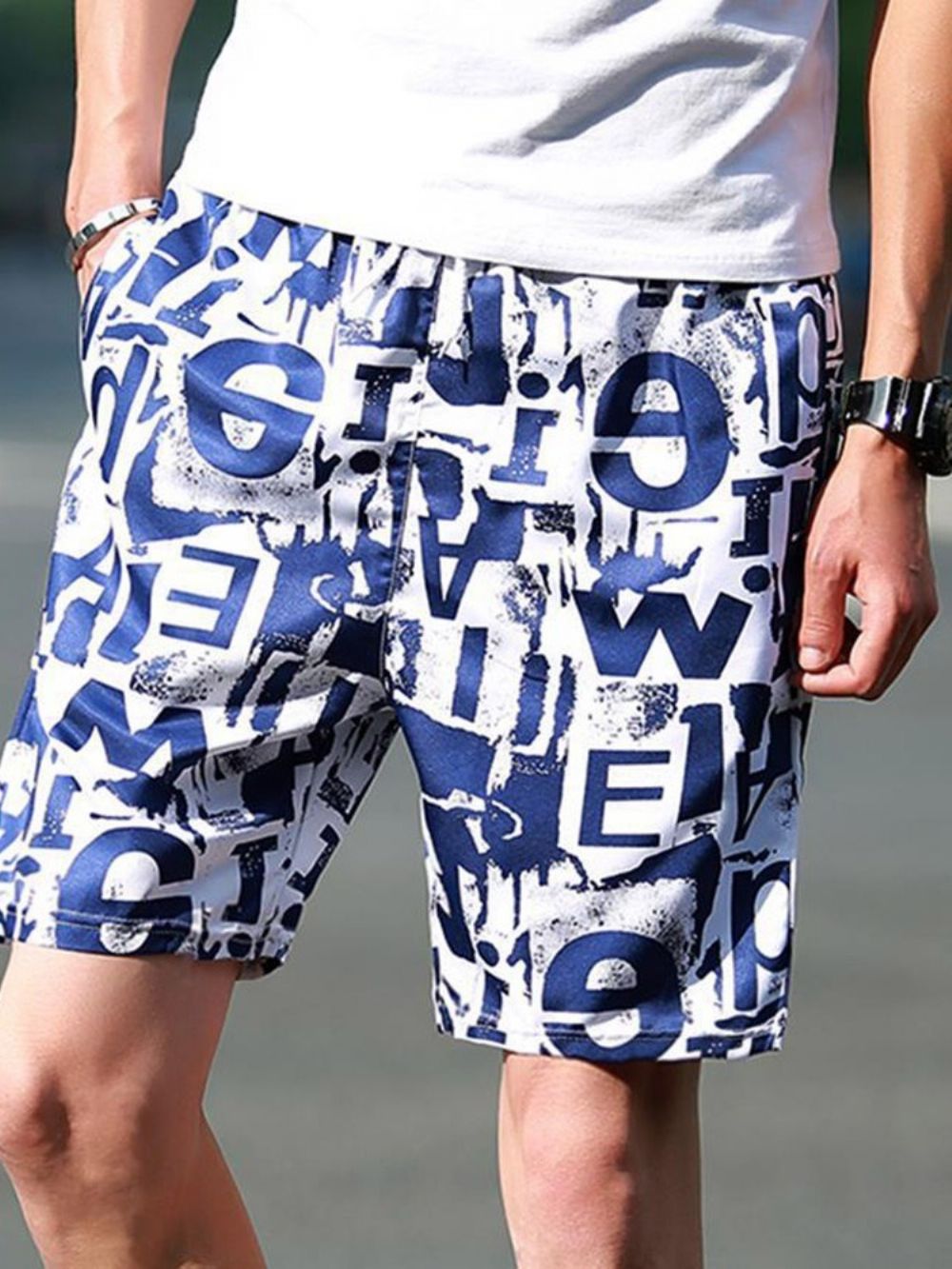 Casual Herenshort Met Dunne Print En Halfhoge Taille