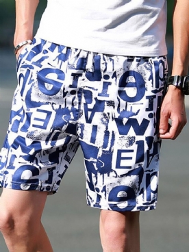 Casual Herenshort Met Dunne Print En Halfhoge Taille