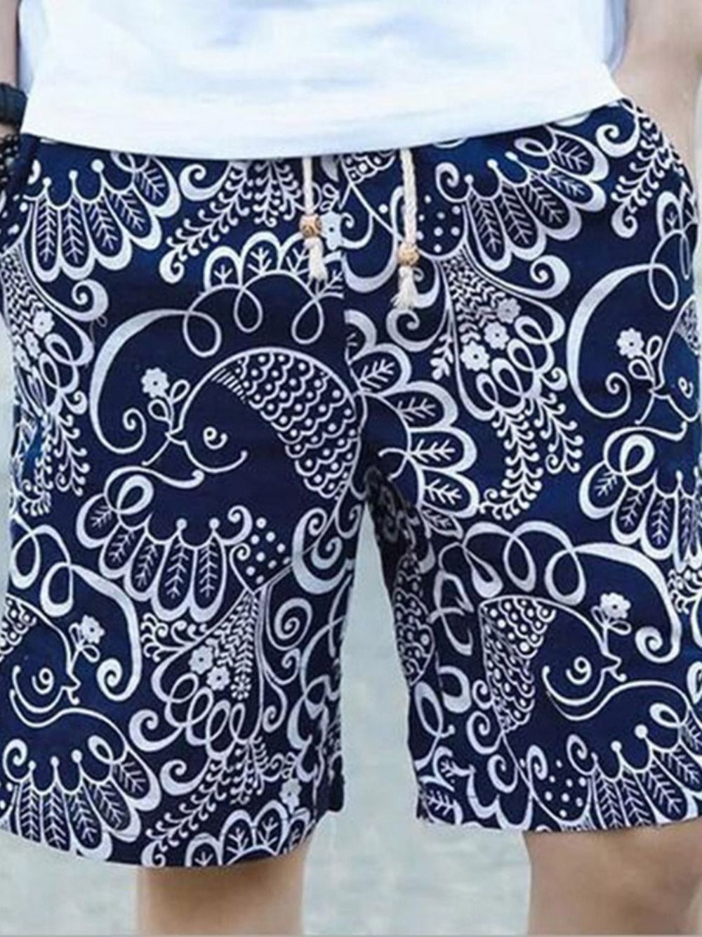 Casual Herenshort Met Rechte Print En Kleurblokken