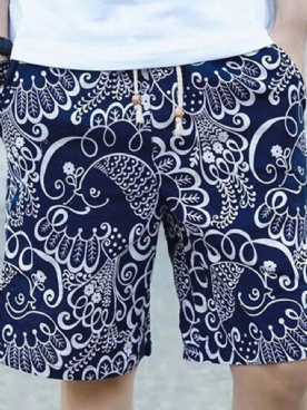 Casual Herenshort Met Rechte Print En Kleurblokken