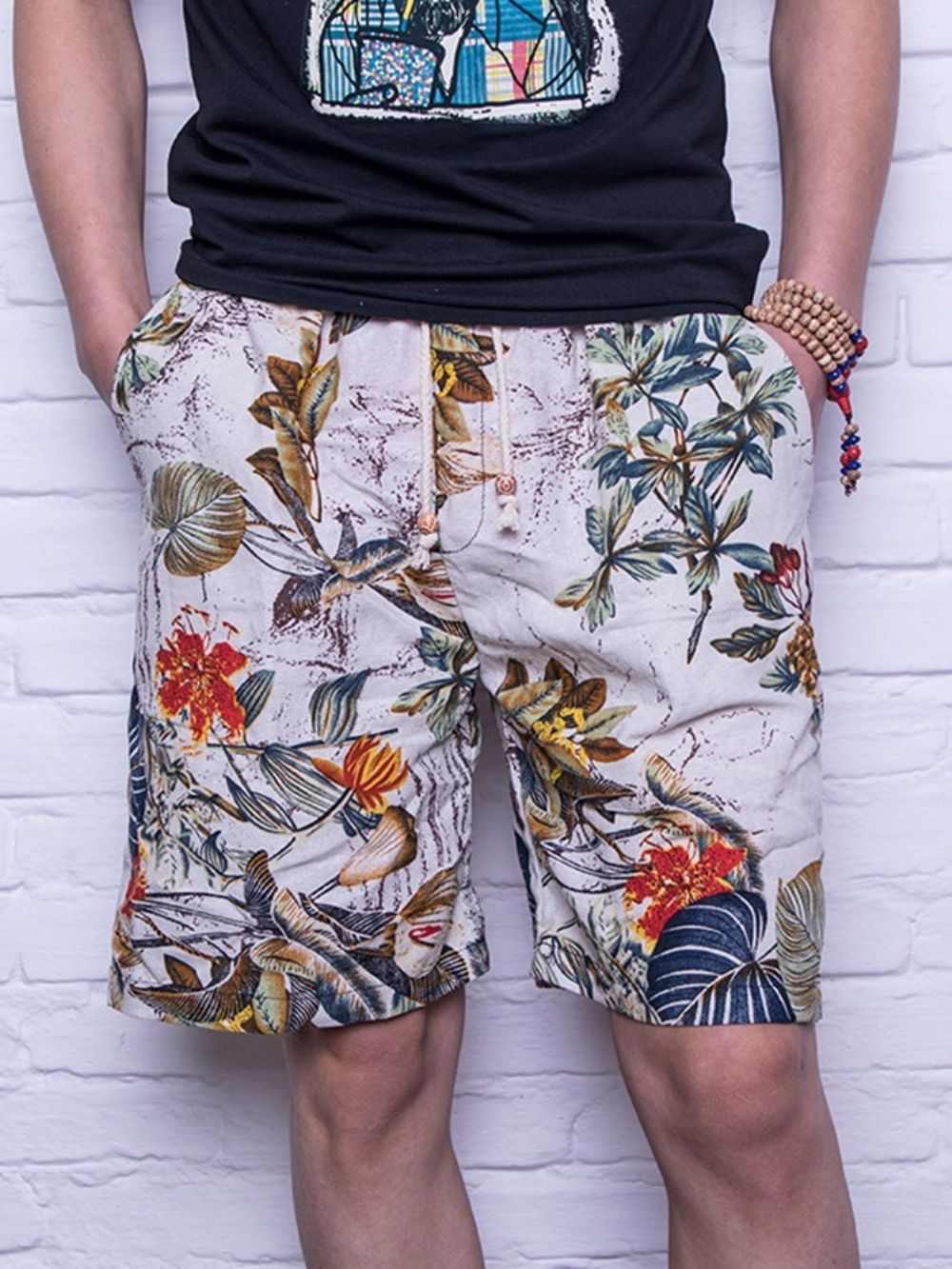 Casual Herenshort Met Rechte Veters En Bloemen