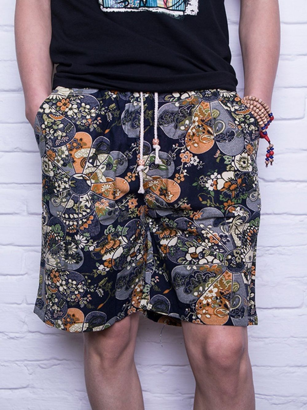 Casual Herenshort Met Rechte Veters En Bloemen