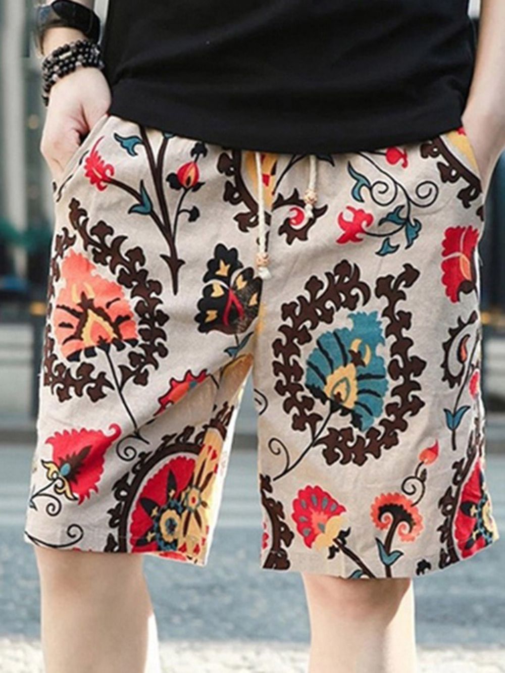 Casual Herenshort Met Rechte Veters En Bloemen