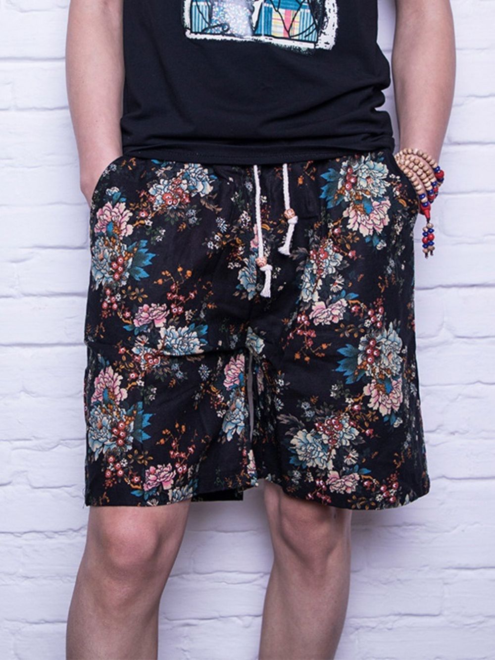 Casual Herenshort Met Rechte Veters En Bloemen