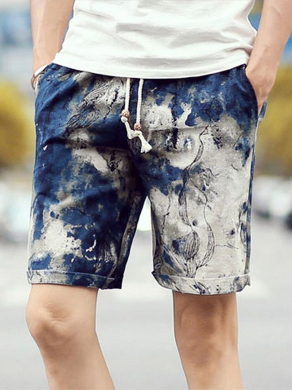 Casual Herenshorts Met Dunne Kleurblokken En Veters