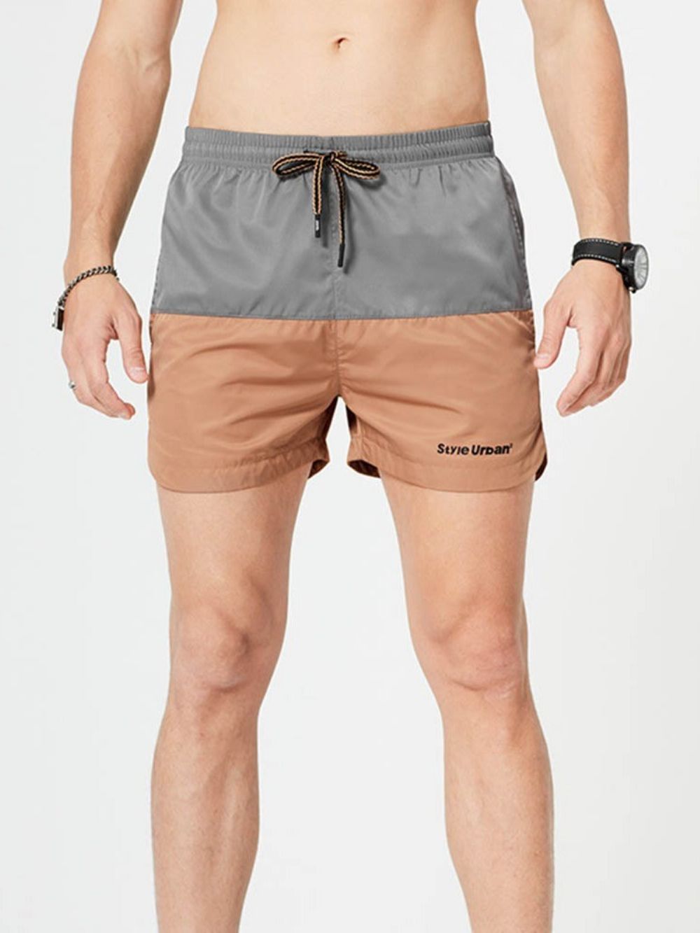 Casual Herenshorts Met Kleurblokken En Rechte Veters