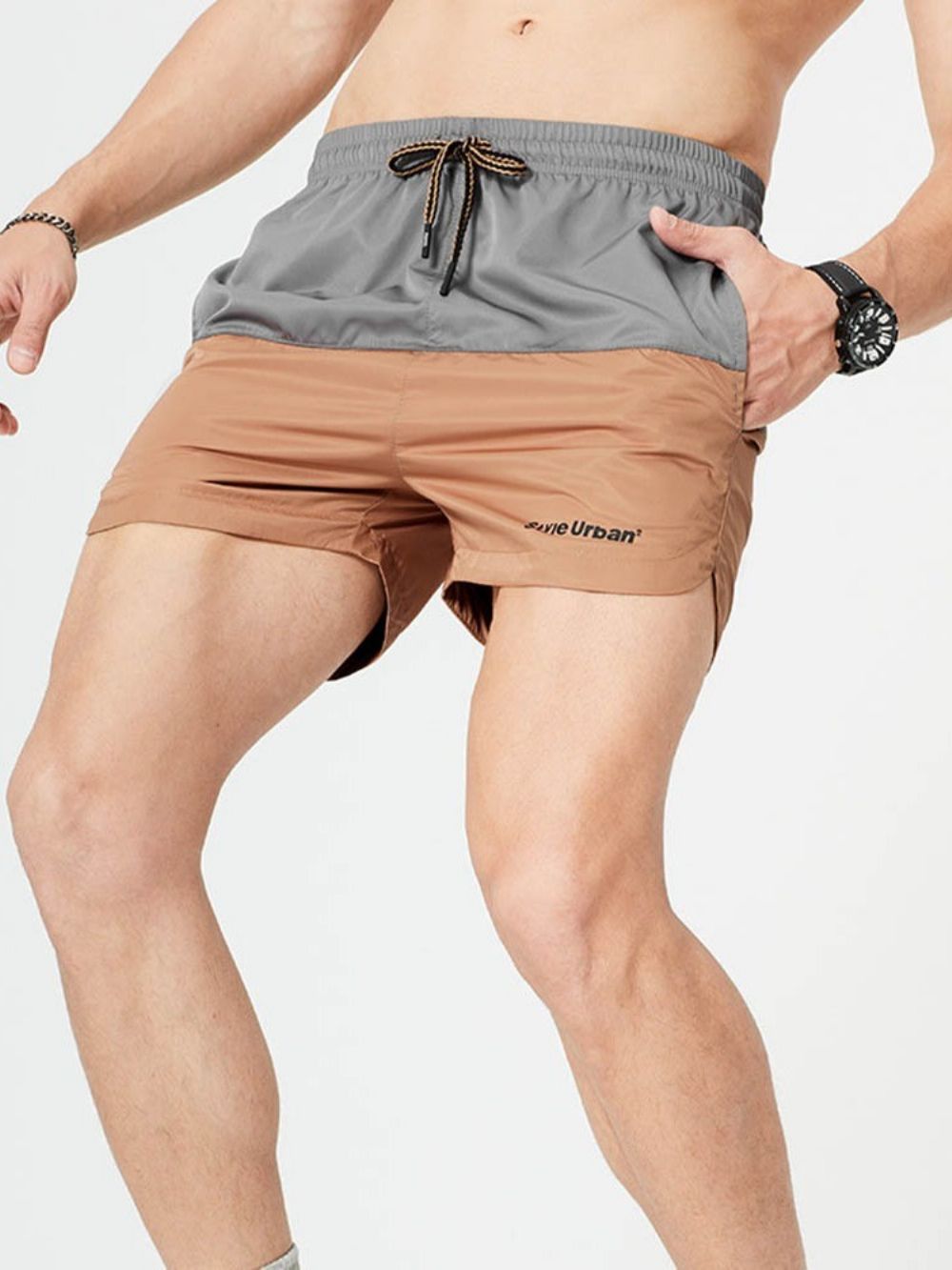 Casual Herenshorts Met Kleurblokken En Rechte Veters