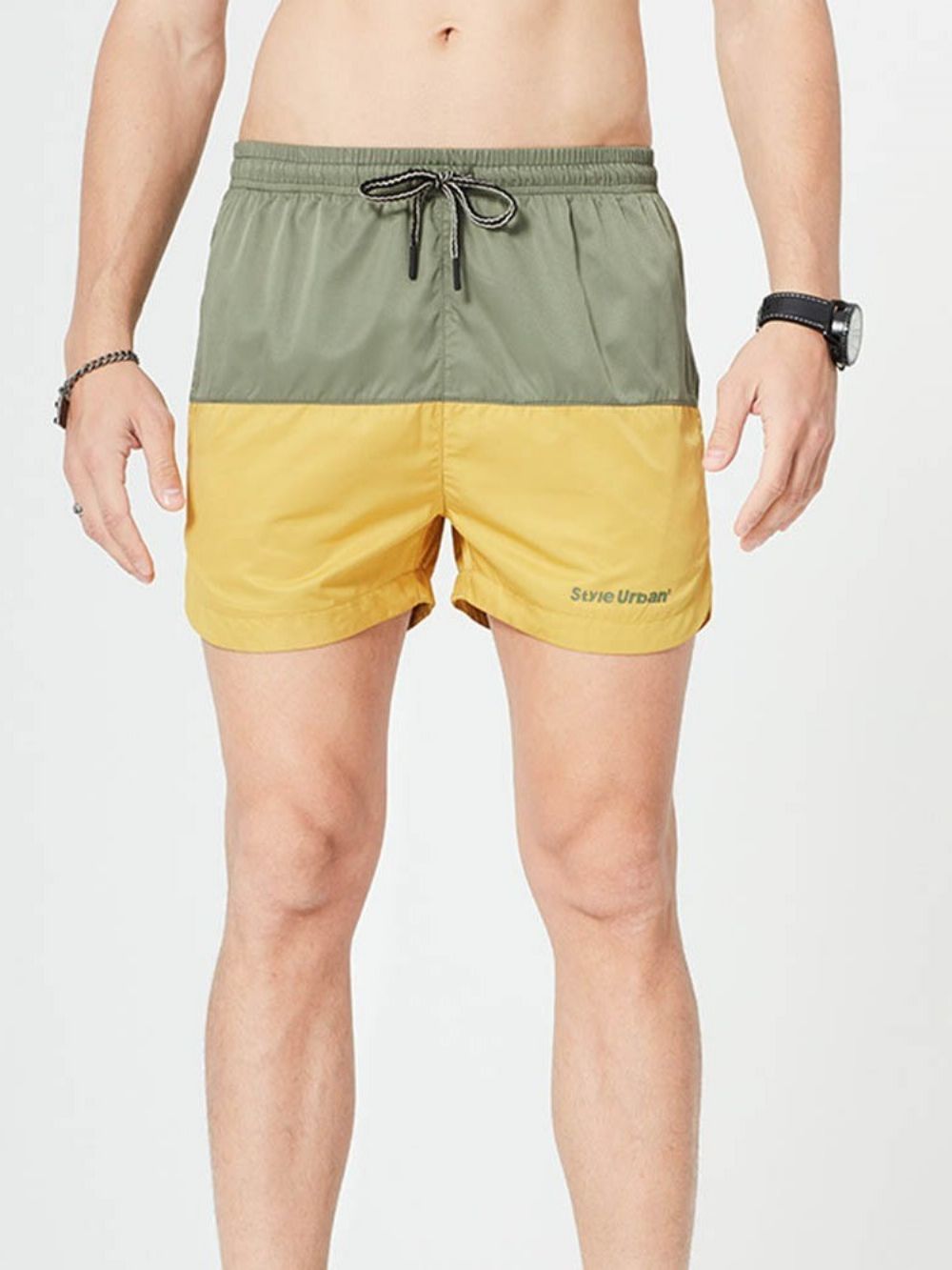 Casual Herenshorts Met Kleurblokken En Rechte Veters