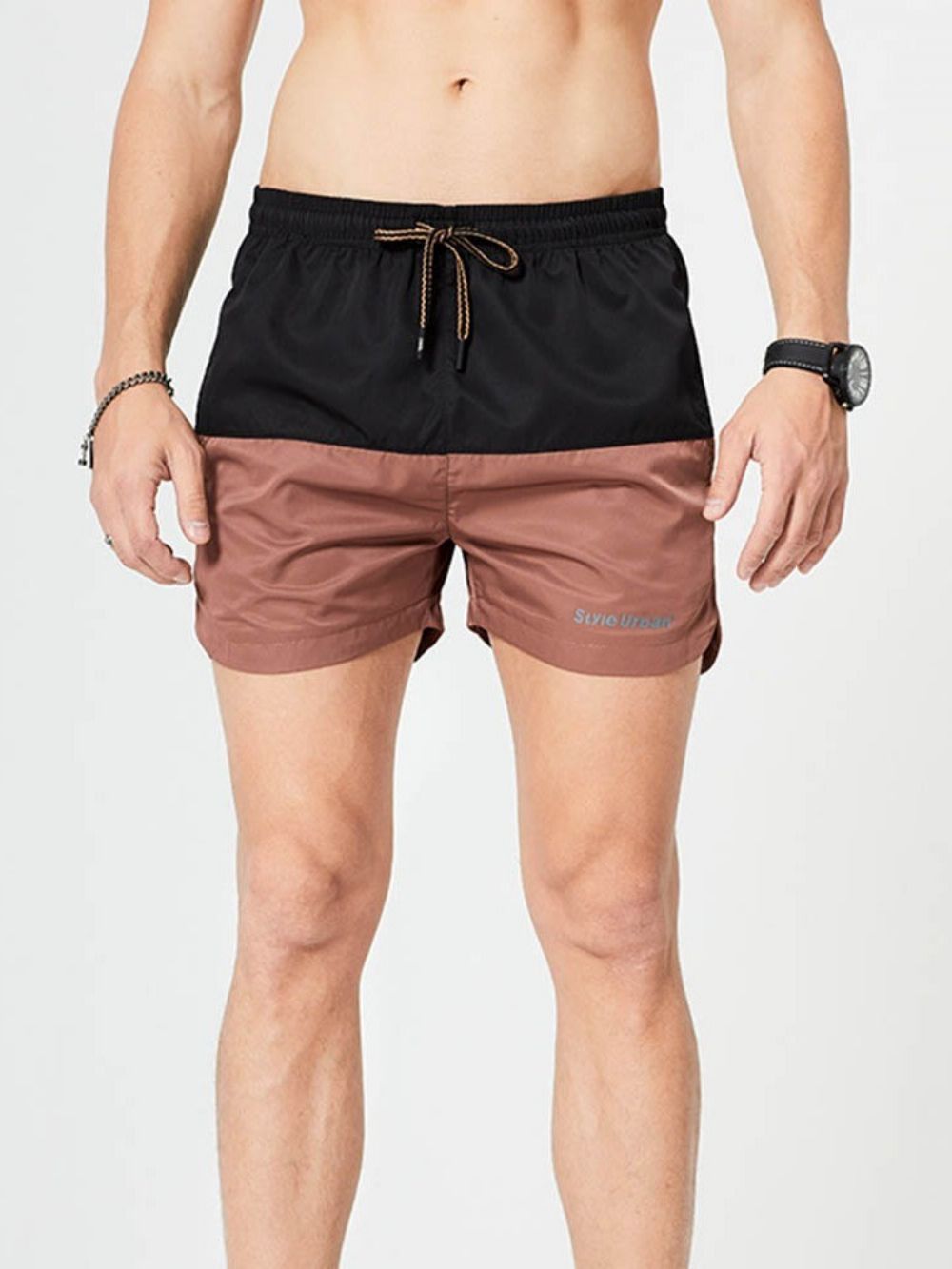 Casual Herenshorts Met Kleurblokken En Rechte Veters