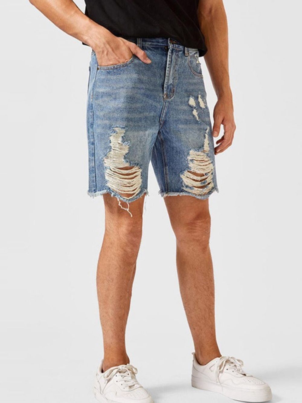 Denimshort Met Rechte Europese Rits Heren