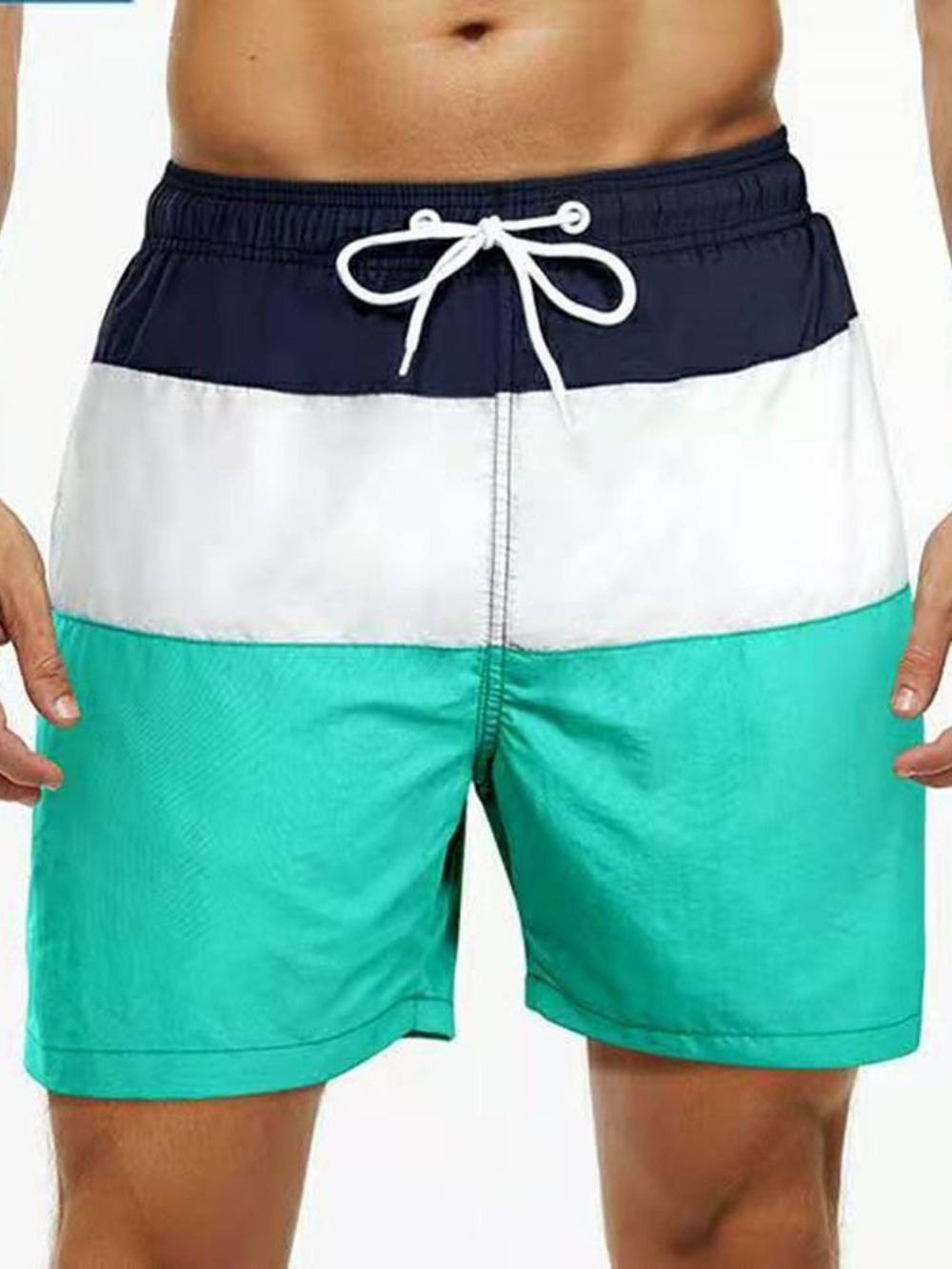 Herenshorts Met Rechte Taille En Veters In Kleurblokken