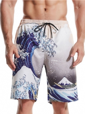 Rechte Strandshort Van Katoenmix Met Print Heren