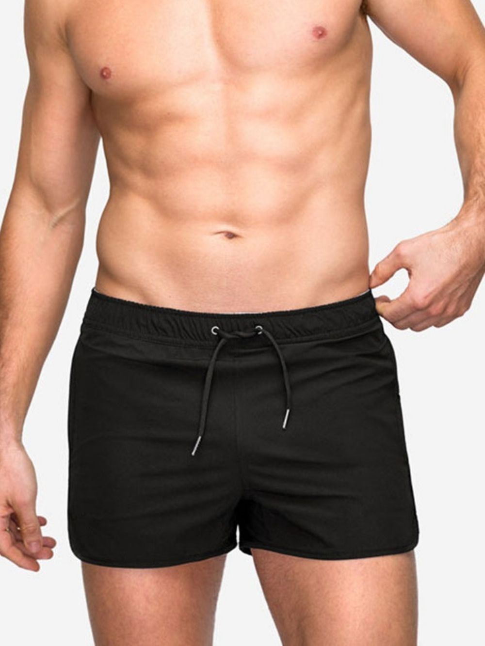 Slanke Effen Casual Herenshorts Met Veters En Lage Taille