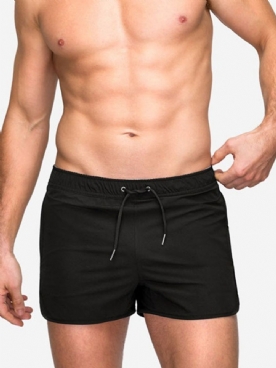 Slanke Effen Casual Herenshorts Met Veters En Lage Taille