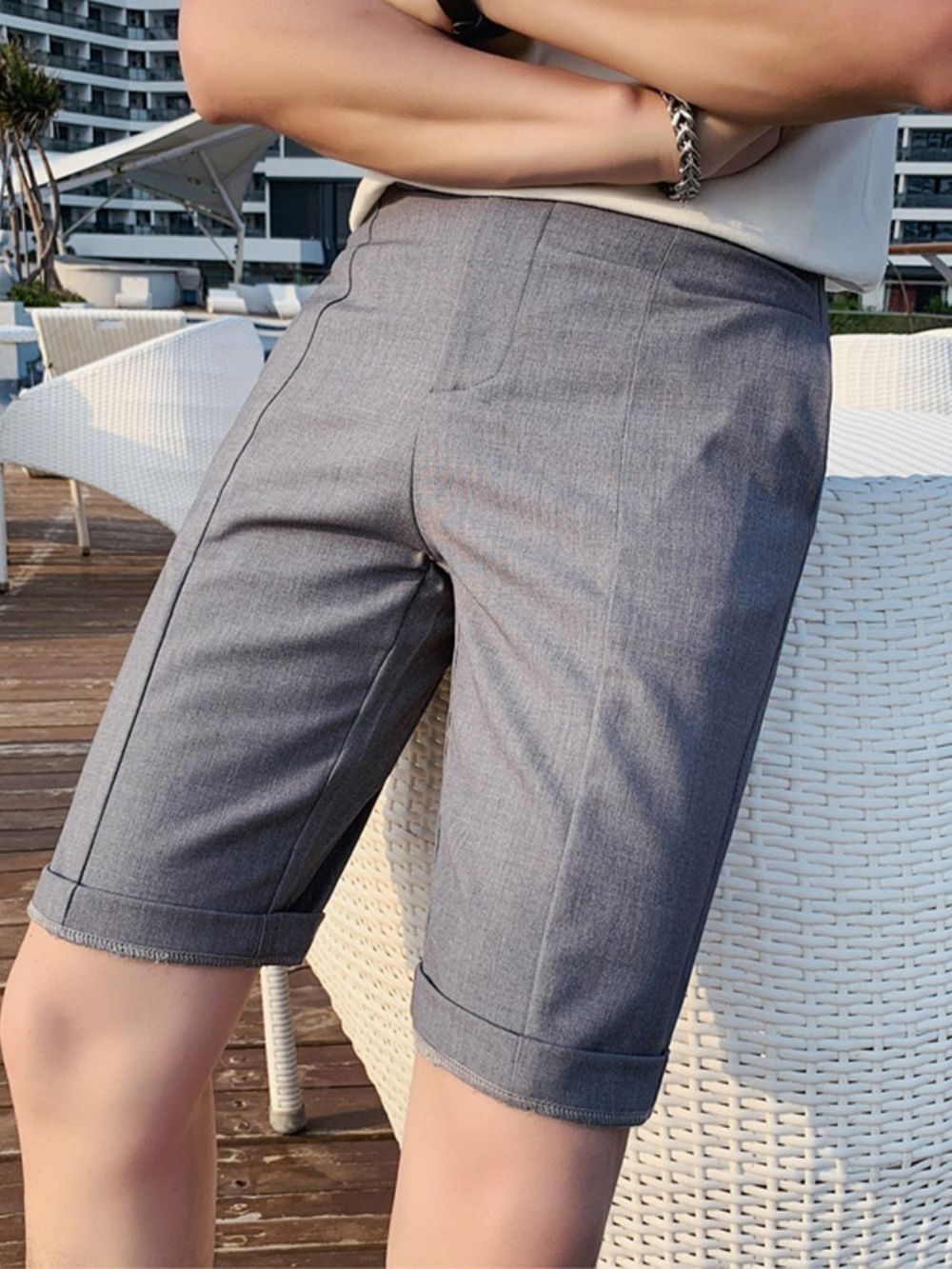 Zak Rechte Effen Rits Mid Taille Casual Herenshorts