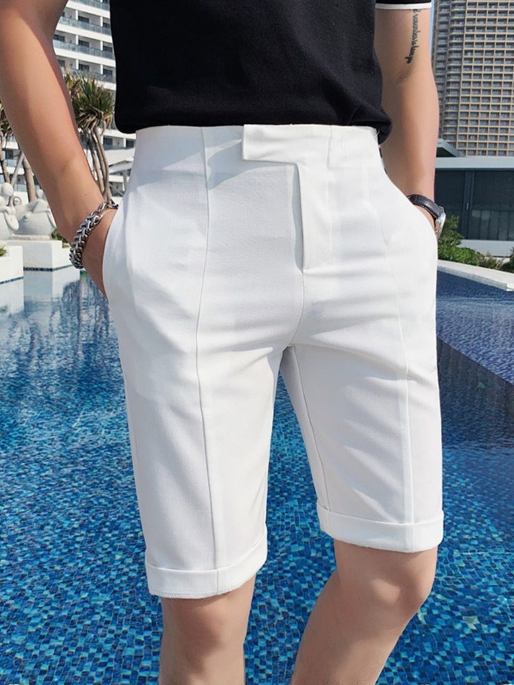 Zak Rechte Effen Rits Mid Taille Casual Herenshorts