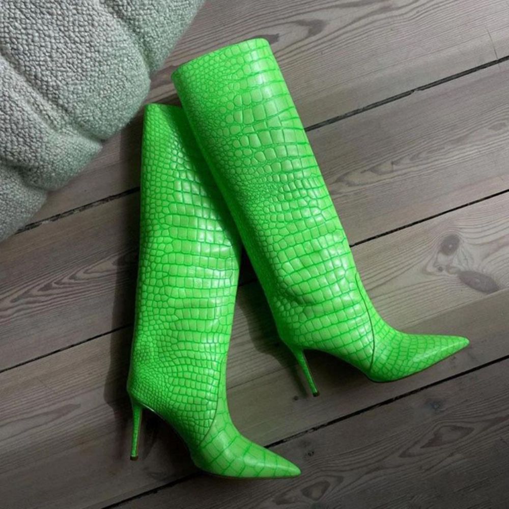 Instappers Stiletto Heel Pointed Toe Alligator Pattern Ridderlaarzen