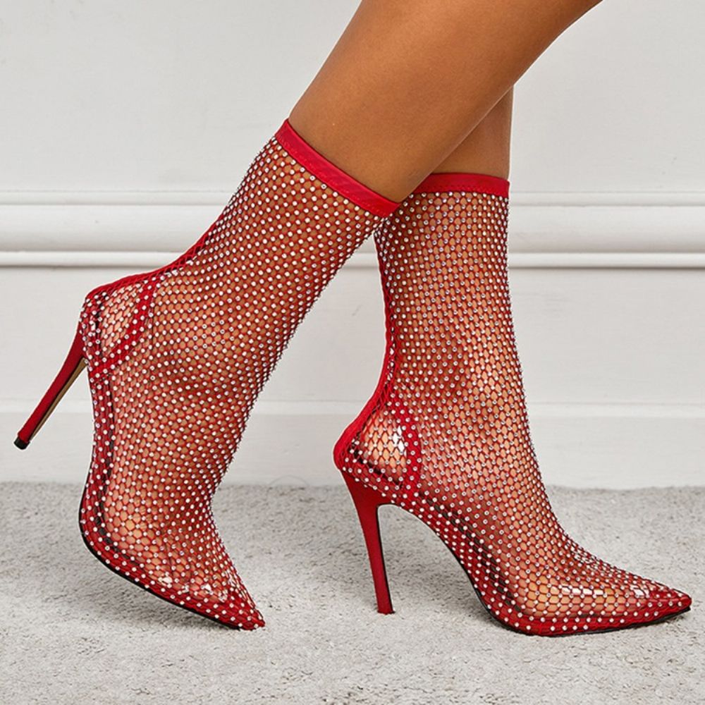 Puntige Teen Stiletto Heel Slip-On Mesh Ridderlaarzen