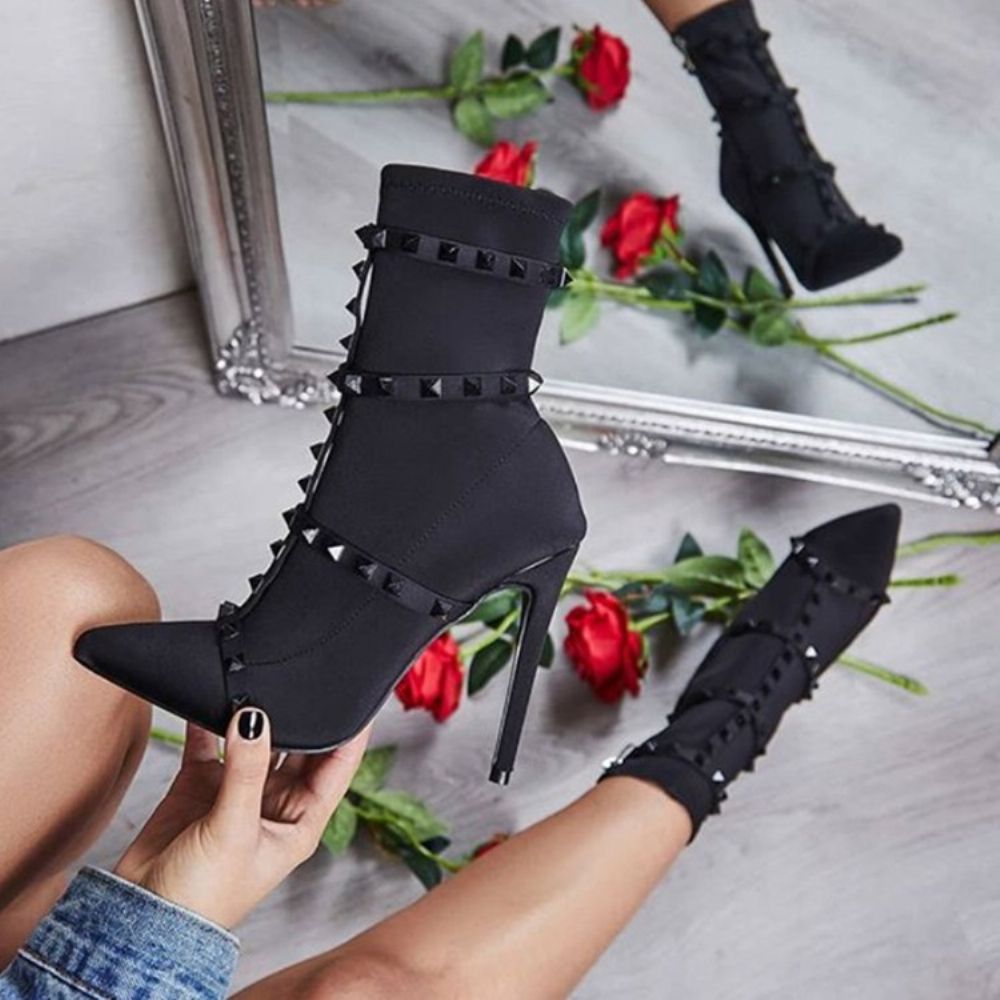 Puntige Teen Stiletto Heel Slip-On Punk Hoge Hak Laarzen