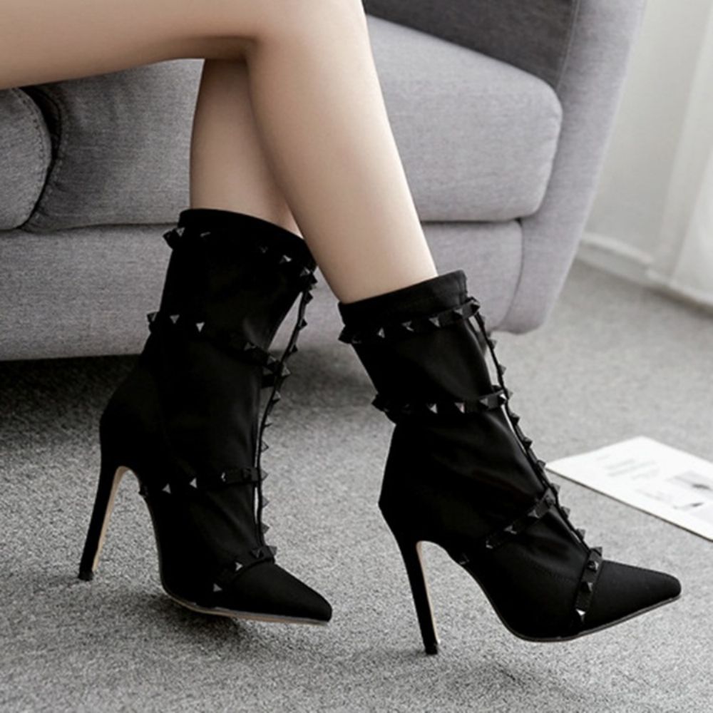 Puntige Teen Stiletto Heel Slip-On Punk Hoge Hak Laarzen