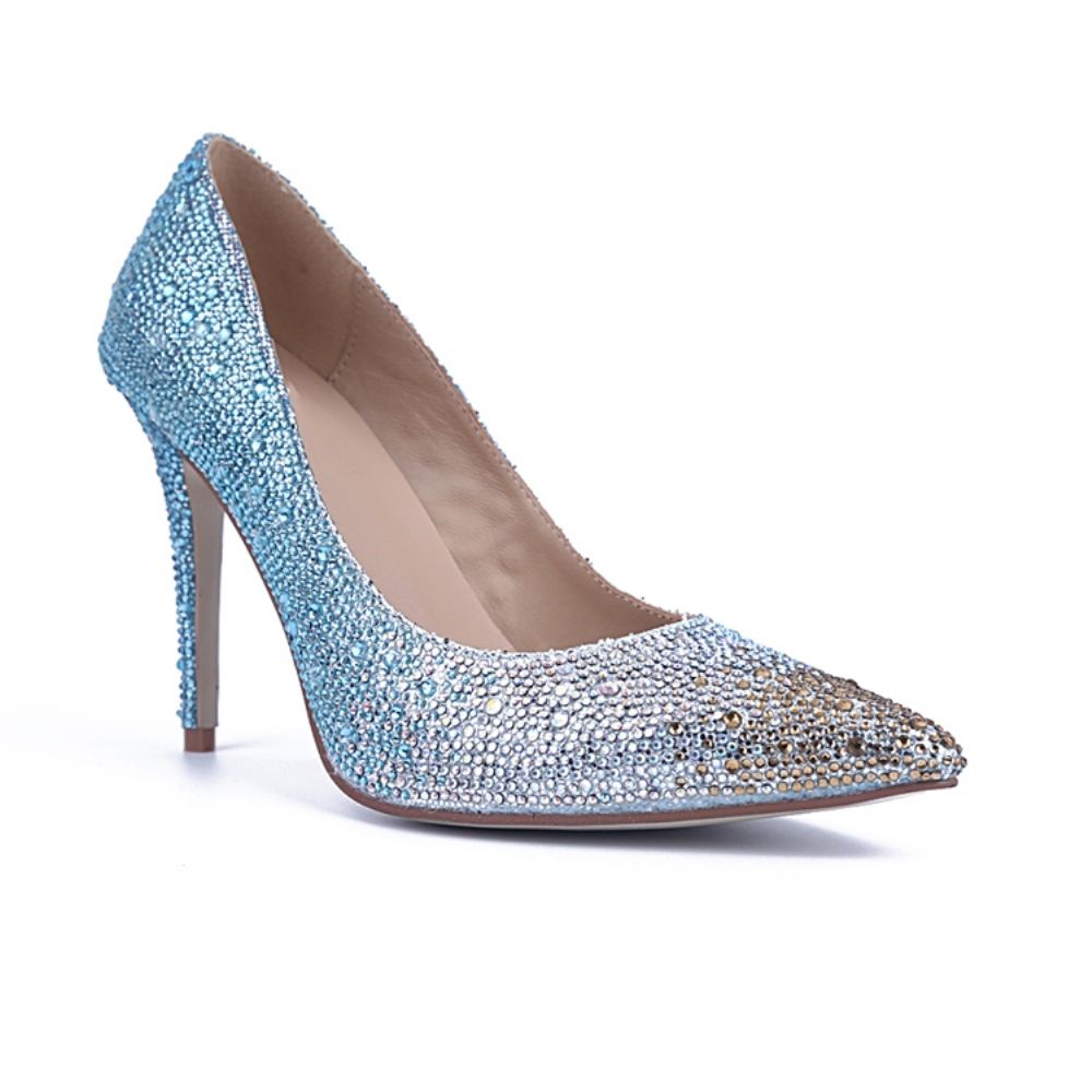 Blauwe Pumps Met Spitse Neus En Strass-Versiering