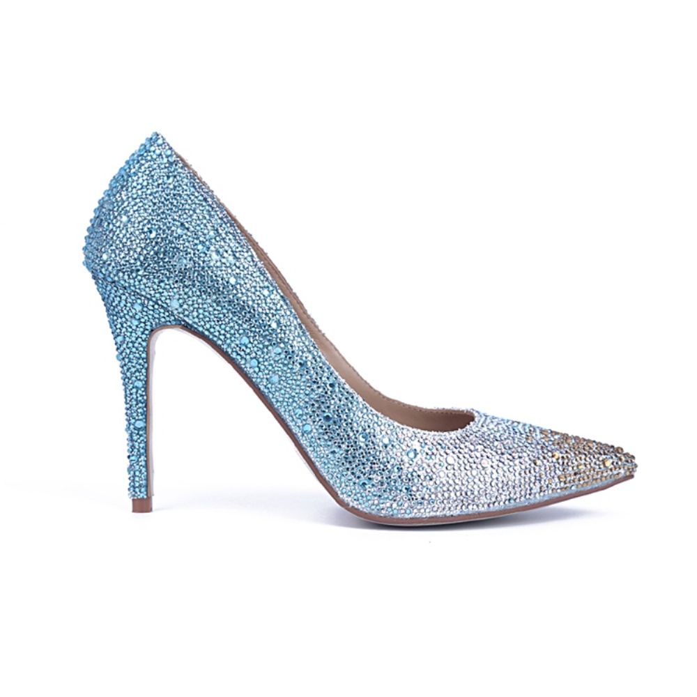 Blauwe Pumps Met Spitse Neus En Strass-Versiering