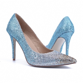 Blauwe Pumps Met Spitse Neus En Strass-Versiering