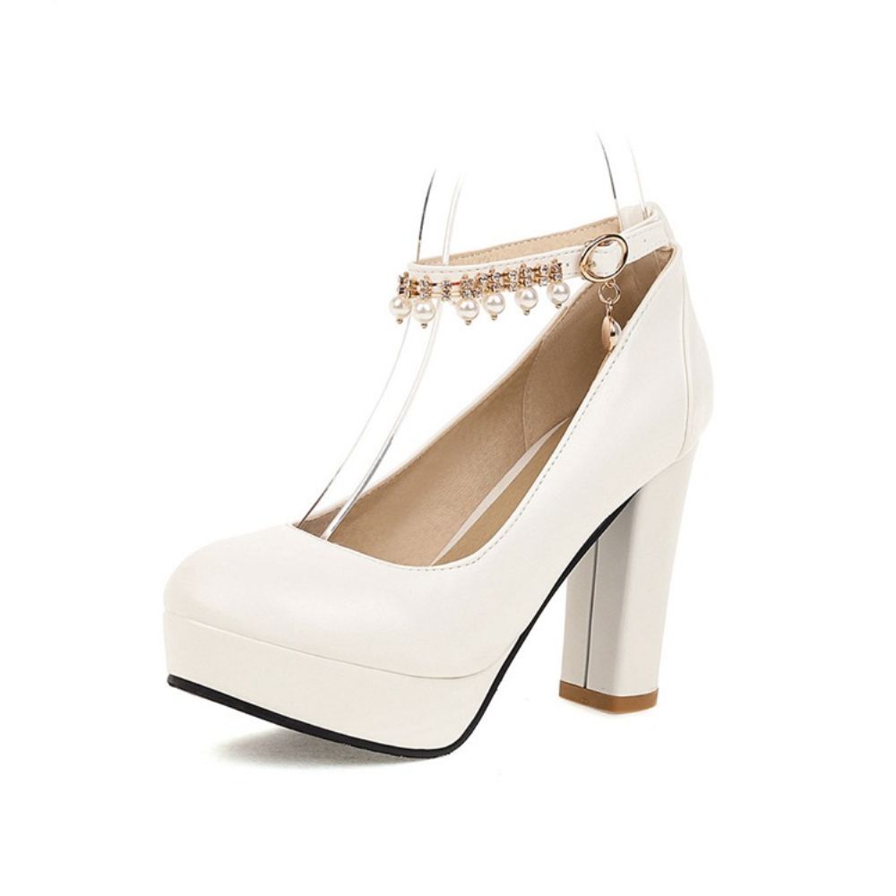 Chunky Heel Platform Met Ronde Neus Eenvoudige Dunne Schoenen