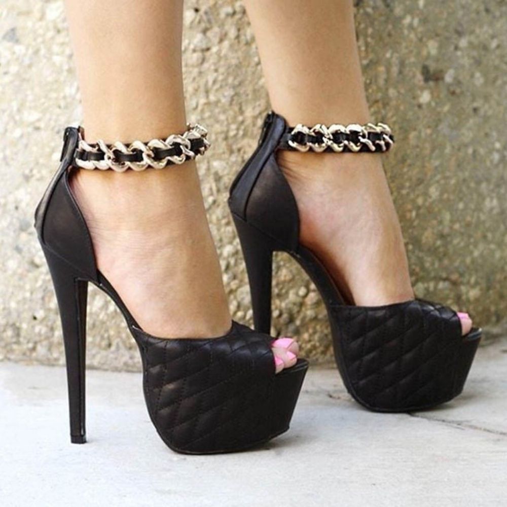 Platform Peep Toe Pumps Met Stilettohak En Ritssluiting