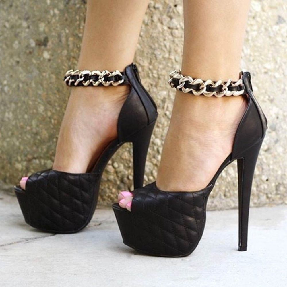 Platform Peep Toe Pumps Met Stilettohak En Ritssluiting