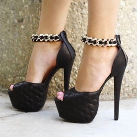 Platform Peep Toe Pumps Met Stilettohak En Ritssluiting