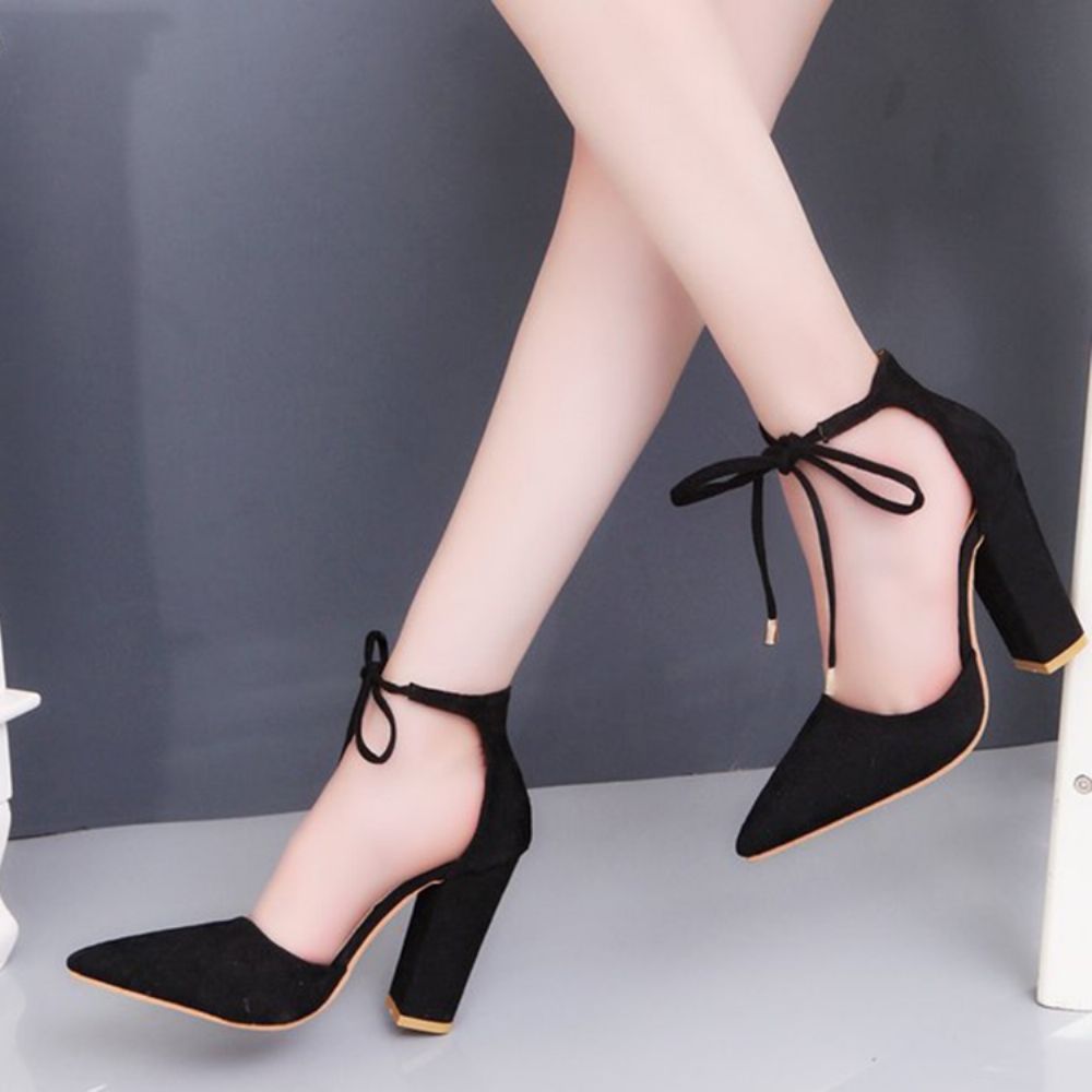 Puntige Teen Lace-Up Chunky Heel Pumps Dames