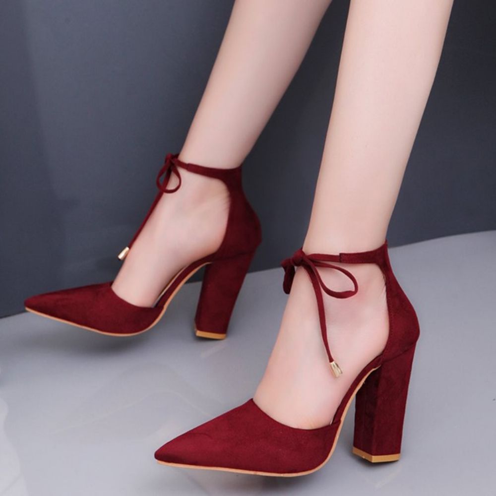 Puntige Teen Lace-Up Chunky Heel Pumps Dames