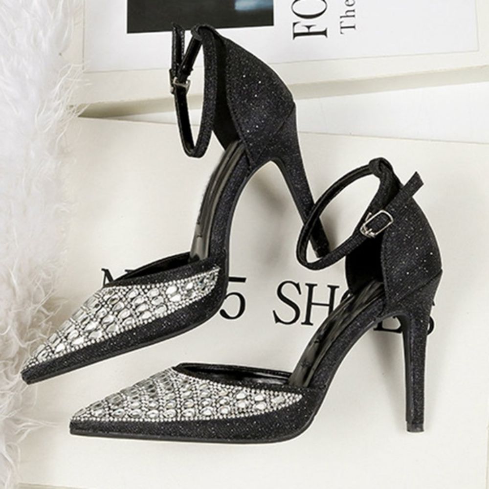 Strass Puntige Teen Gesp Naaldhak Dames Pumps