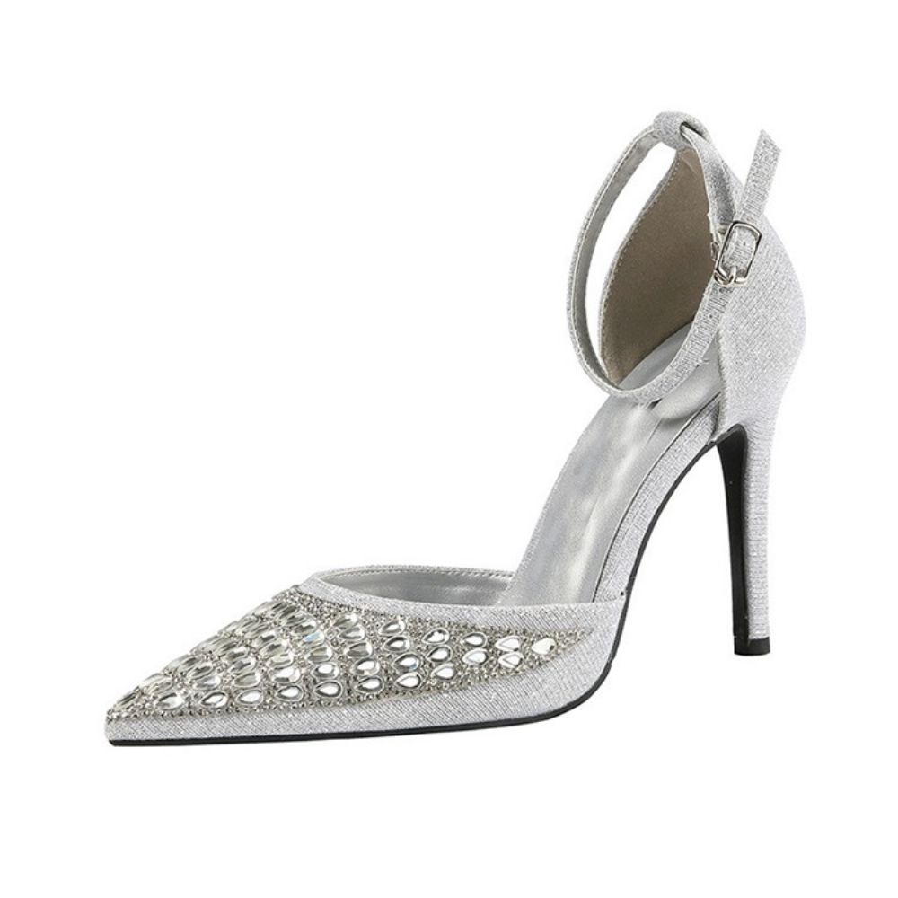 Strass Puntige Teen Gesp Naaldhak Dames Pumps