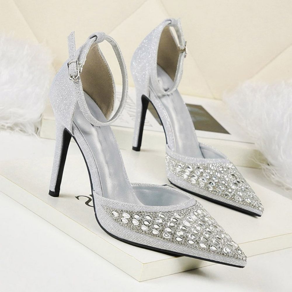 Strass Puntige Teen Gesp Naaldhak Dames Pumps