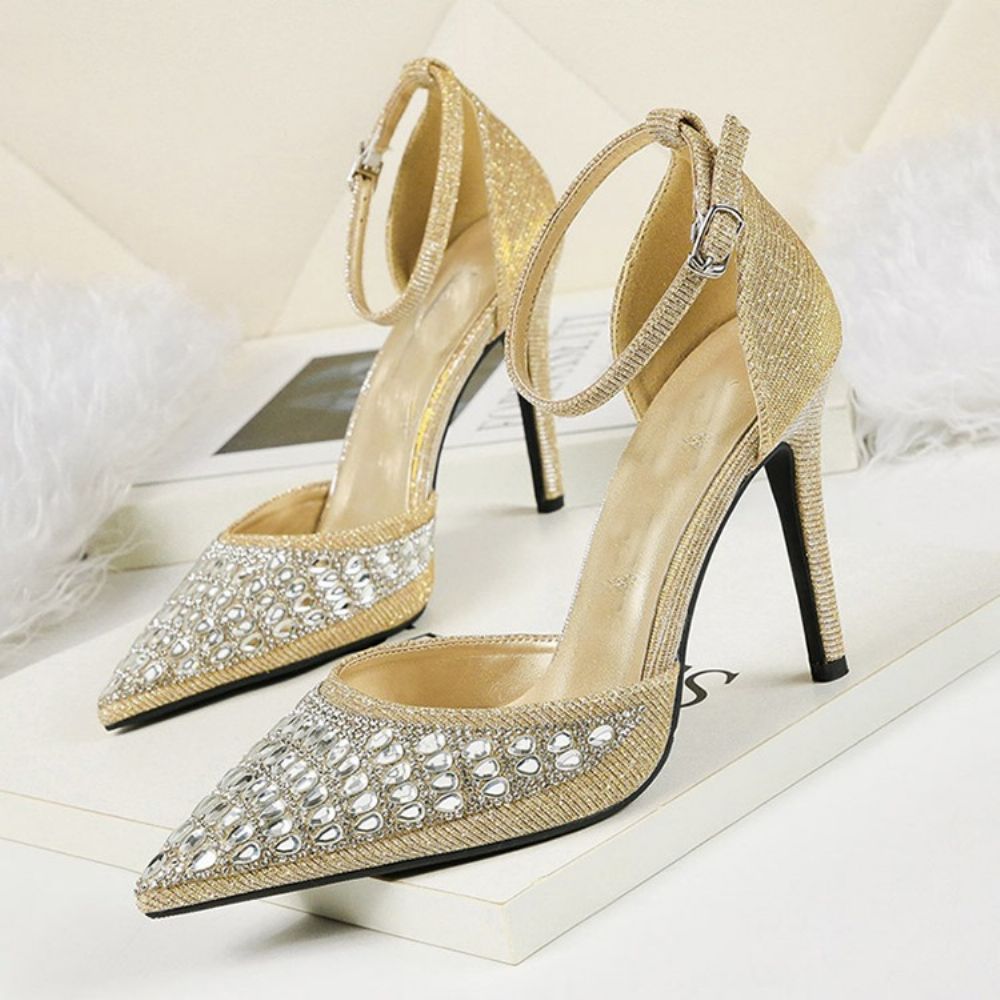 Strass Puntige Teen Gesp Naaldhak Dames Pumps